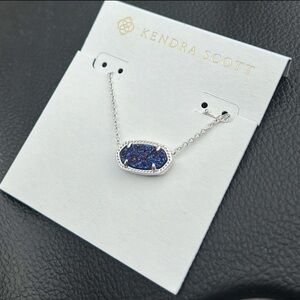 Kendra Scott Silver Necklace with Deep Blue Druzy Pendant